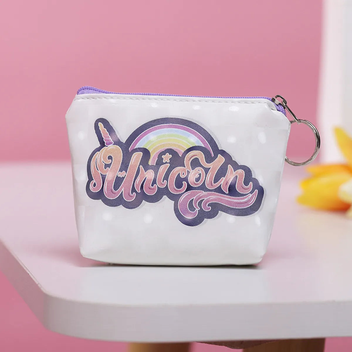 Women'S Medium All Seasons Pu Leather Polyester Unicorn Cute Square Zipper Cosmetic Bag