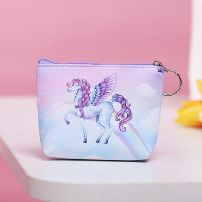 Women'S Medium All Seasons Pu Leather Polyester Unicorn Cute Square Zipper Cosmetic Bag