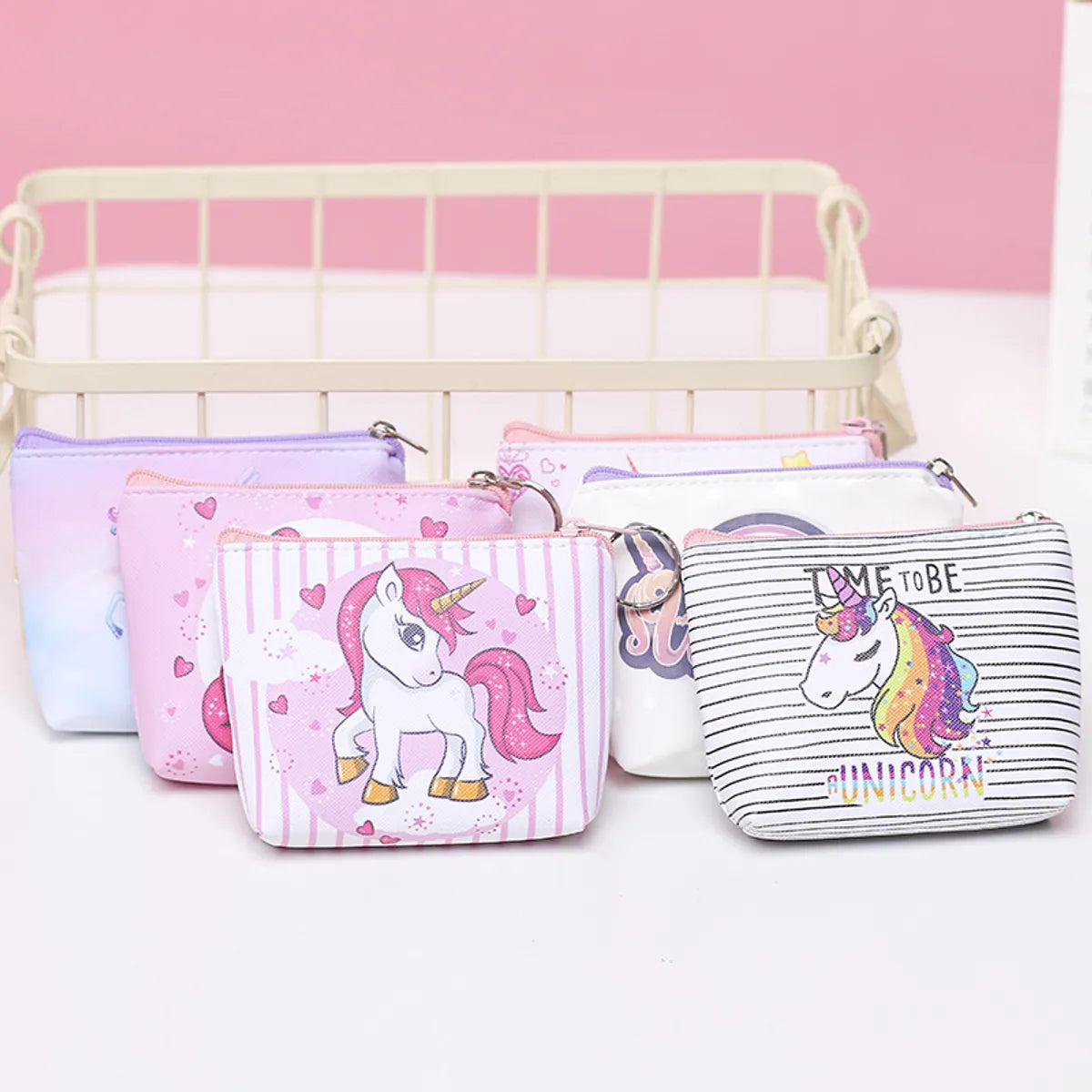 Women'S Medium All Seasons Pu Leather Polyester Unicorn Cute Square Zipper Cosmetic Bag