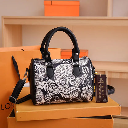 Women'S Medium Pu Leather Skull Elegant Basic Classic Style Pillow Shape Zipper Shoulder Bag Handbag Crossbody Bag