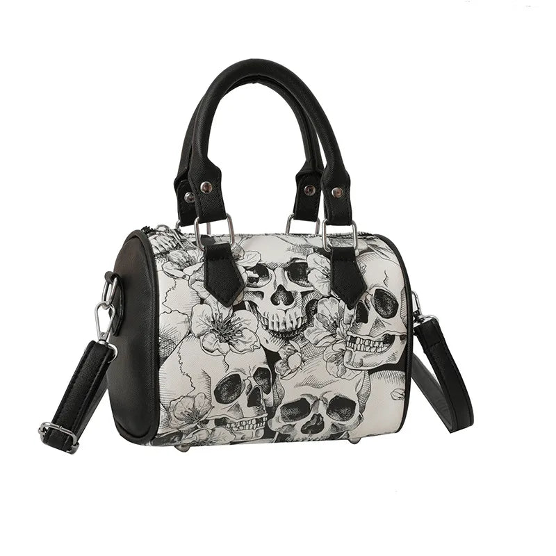 Women'S Medium Pu Leather Skull Elegant Basic Classic Style Pillow Shape Zipper Shoulder Bag Handbag Crossbody Bag