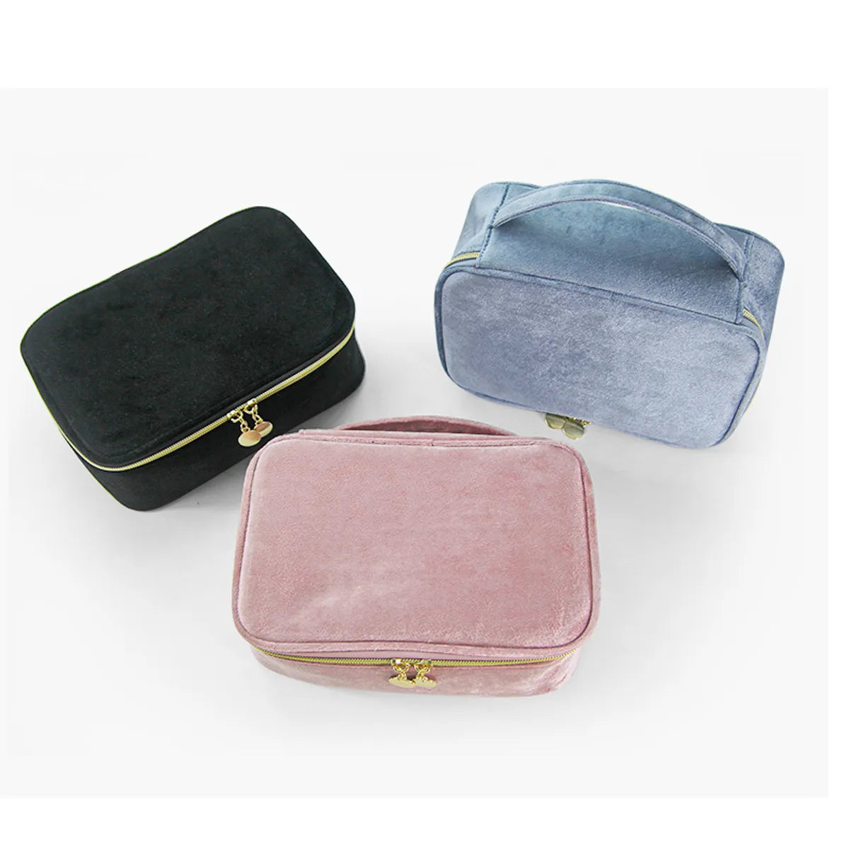 Women'S Medium All Seasons Velvet Solid Color Fashion Square Zipper Cosmetic Bag