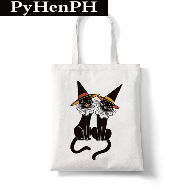 Women'S Medium Canvas Pumpkin Letter Cat Streetwear Square Open Shoulder Bag