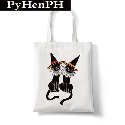 Women'S Medium Canvas Pumpkin Letter Cat Streetwear Square Open Shoulder Bag