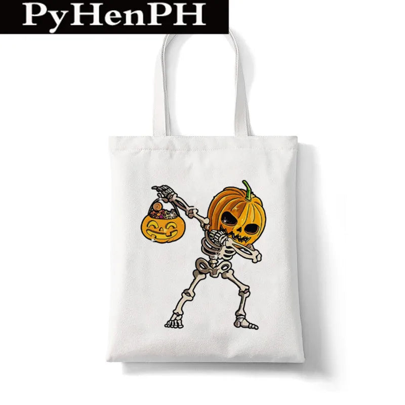 Women'S Medium Canvas Pumpkin Letter Cat Streetwear Square Open Shoulder Bag