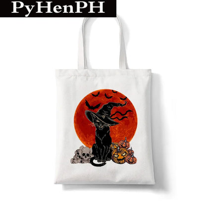 Women'S Medium Canvas Pumpkin Letter Cat Streetwear Square Open Shoulder Bag