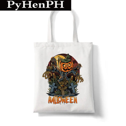 Women'S Medium Canvas Pumpkin Letter Cat Streetwear Square Open Shoulder Bag