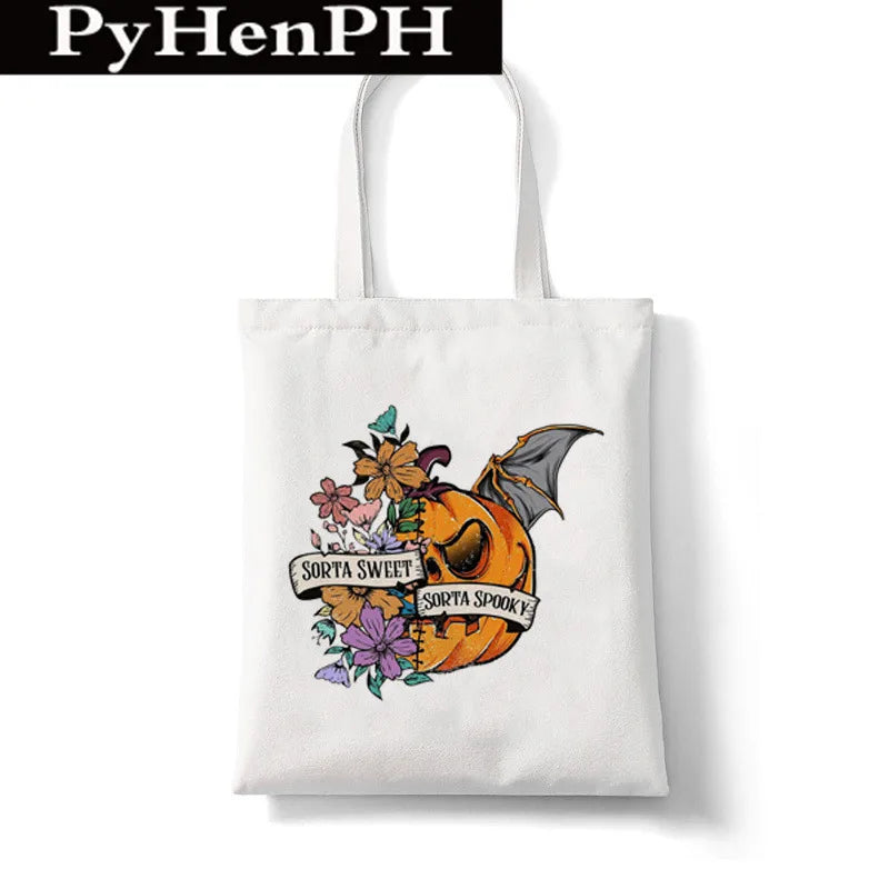 Women'S Medium Canvas Pumpkin Letter Cat Streetwear Square Open Shoulder Bag