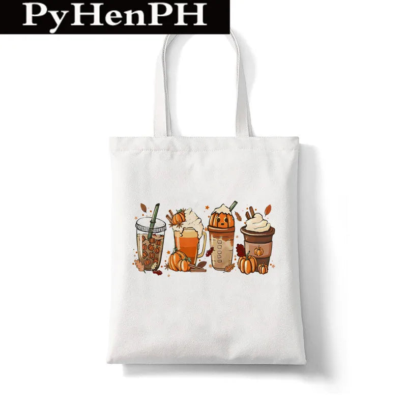 Women'S Medium Canvas Pumpkin Letter Cat Streetwear Square Open Shoulder Bag