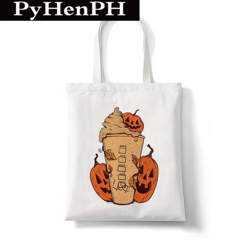 Women'S Medium Canvas Pumpkin Letter Cat Streetwear Square Open Shoulder Bag