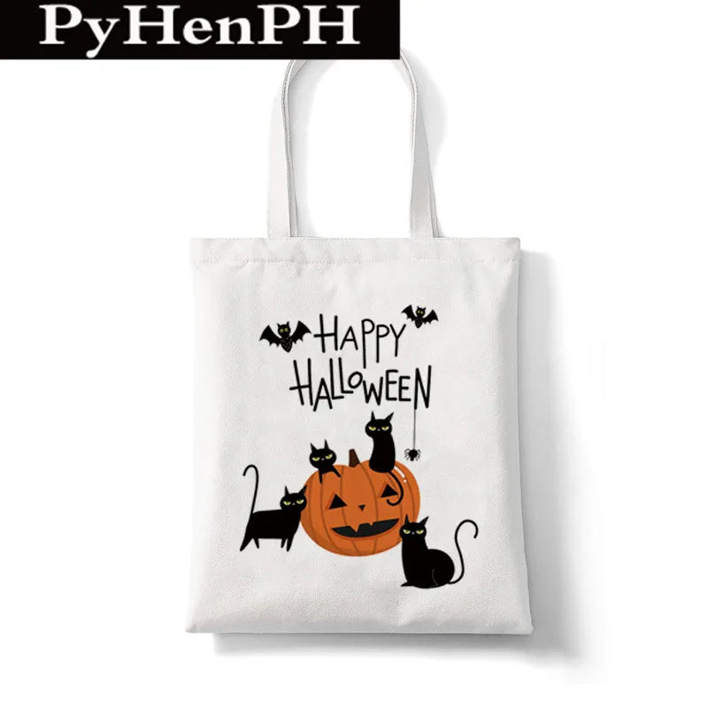 Women'S Medium Canvas Pumpkin Letter Cat Streetwear Square Open Shoulder Bag