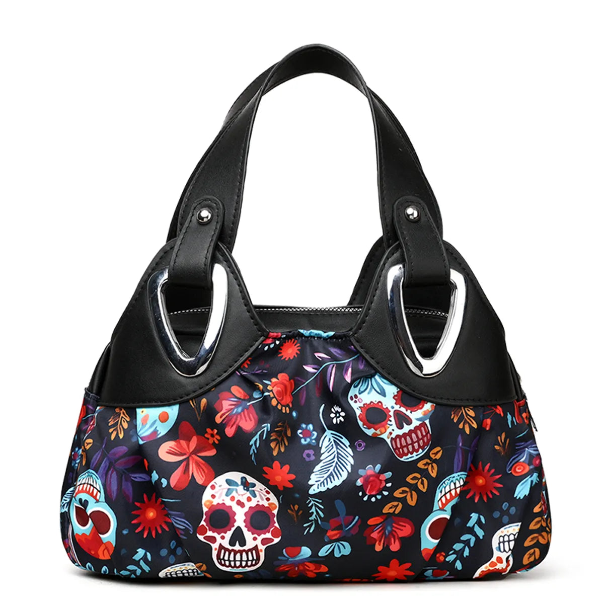 Women'S Medium Flower Skull Classic Style Streetwear Pillow Shape Zipper Handbag