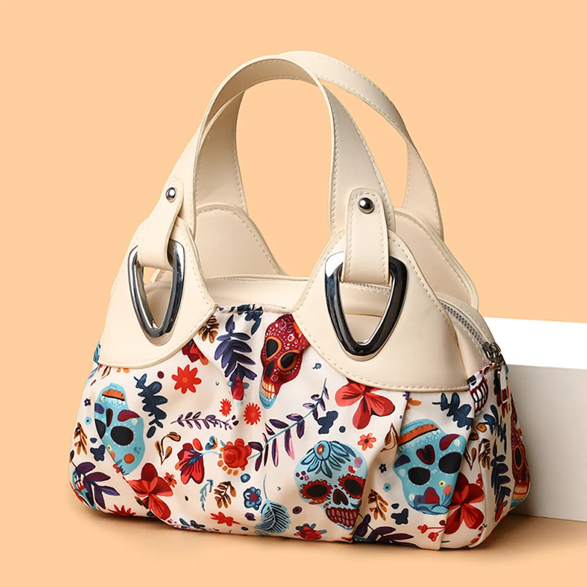 Women'S Medium Flower Skull Classic Style Streetwear Pillow Shape Zipper Handbag