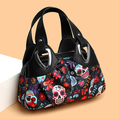 Women'S Medium Flower Skull Classic Style Streetwear Pillow Shape Zipper Handbag