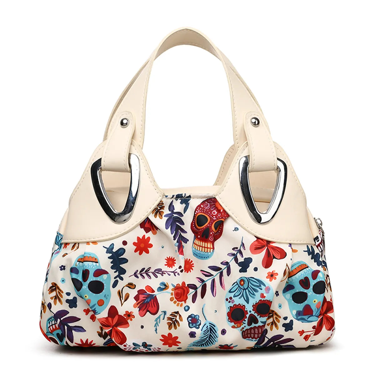 Women'S Medium Flower Skull Classic Style Streetwear Pillow Shape Zipper Handbag