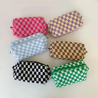 Women'S Medium Knitted Fabric Plaid Fashion Square Zipper Cosmetic Bag