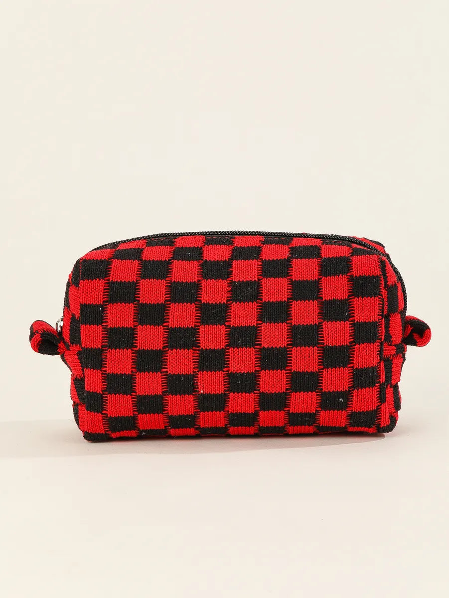 Women'S Medium Knitted Fabric Plaid Fashion Square Zipper Cosmetic Bag