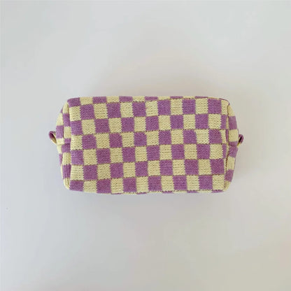 Women'S Medium Knitted Fabric Plaid Fashion Square Zipper Cosmetic Bag