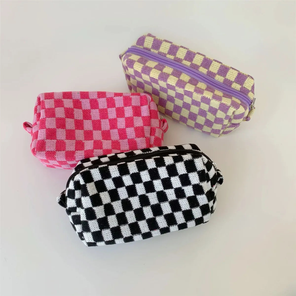 Women'S Medium Knitted Fabric Plaid Fashion Square Zipper Cosmetic Bag