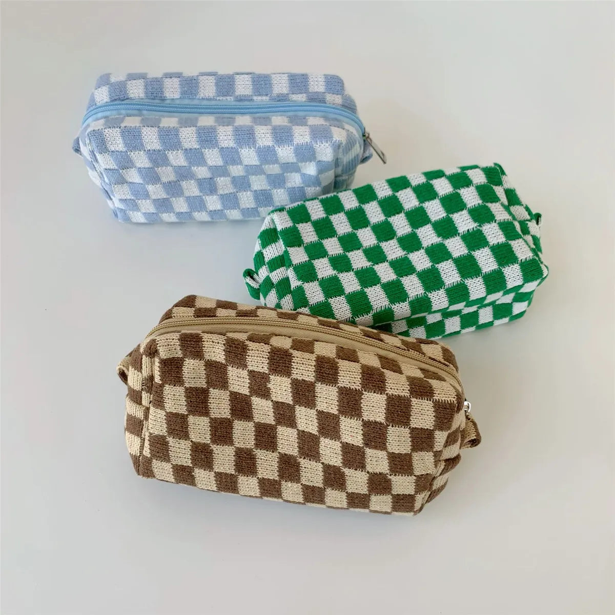 Women'S Medium Knitted Fabric Plaid Fashion Square Zipper Cosmetic Bag