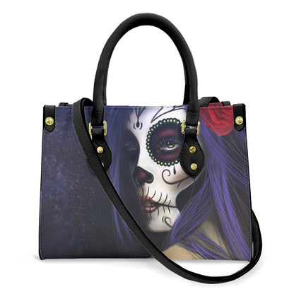 Women'S Medium Pu Leather Human Floral Streetwear Square Hook Loop Tote Bag