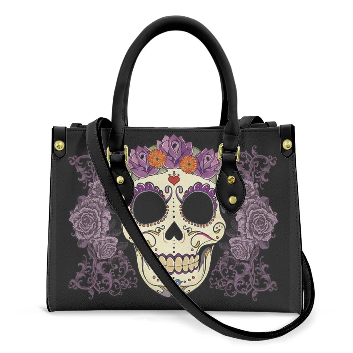 Women'S Medium Pu Leather Human Floral Streetwear Square Hook Loop Tote Bag