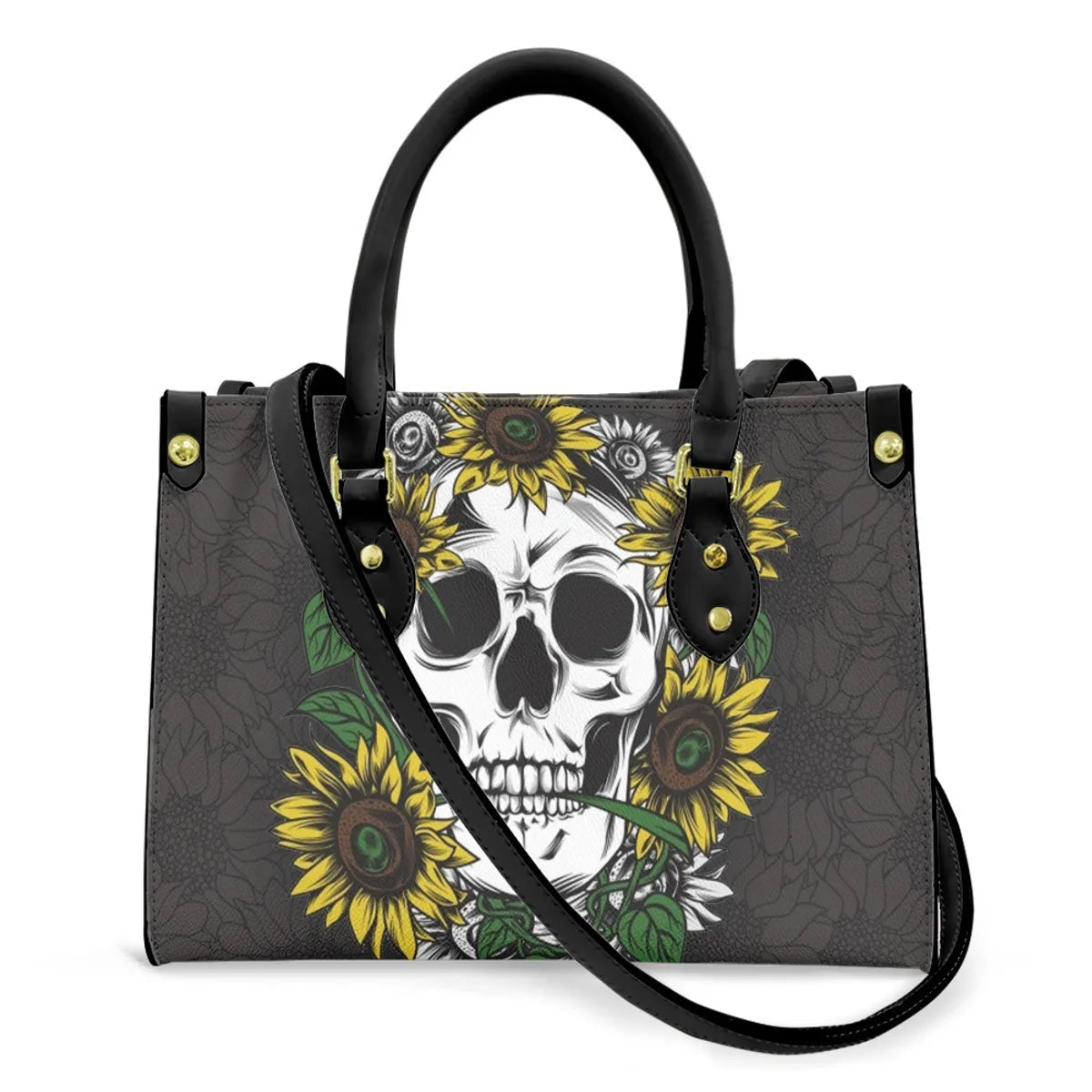 Women'S Medium Pu Leather Human Floral Streetwear Square Hook Loop Tote Bag