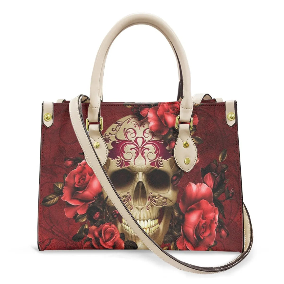 Women'S Medium Pu Leather Human Floral Streetwear Square Hook Loop Tote Bag