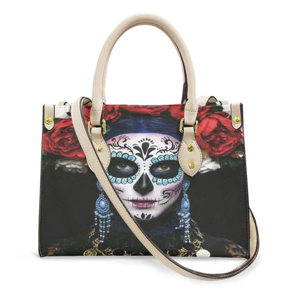 Women'S Medium Pu Leather Human Floral Streetwear Square Hook Loop Tote Bag