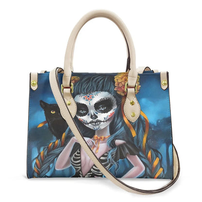 Women'S Medium Pu Leather Human Floral Streetwear Square Hook Loop Tote Bag