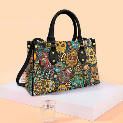 Women'S Medium Pu Leather Human Floral Streetwear Square Hook Loop Tote Bag