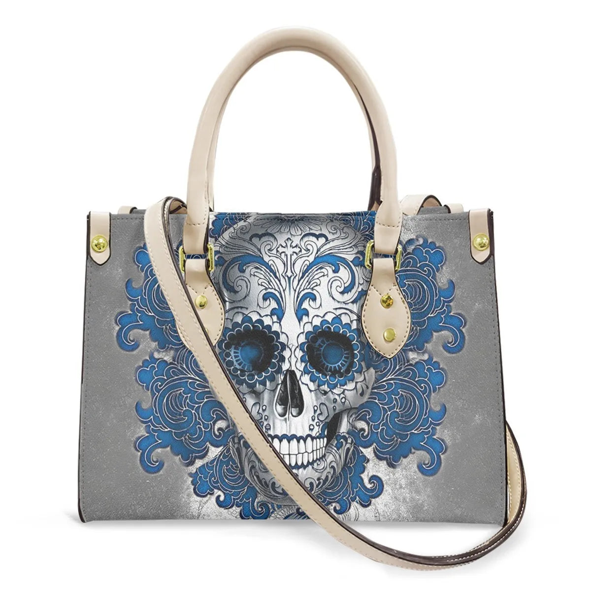 Women'S Medium Pu Leather Human Floral Streetwear Square Hook Loop Tote Bag