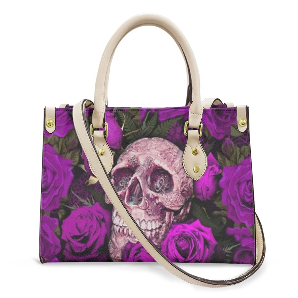 Women'S Medium Pu Leather Human Floral Streetwear Square Hook Loop Tote Bag