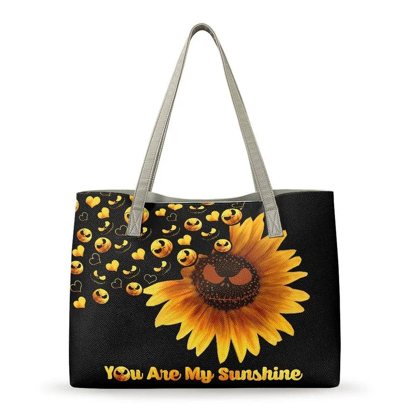 Women'S Medium Pu Leather Letter Floral Streetwear Square Zipper Tote Bag