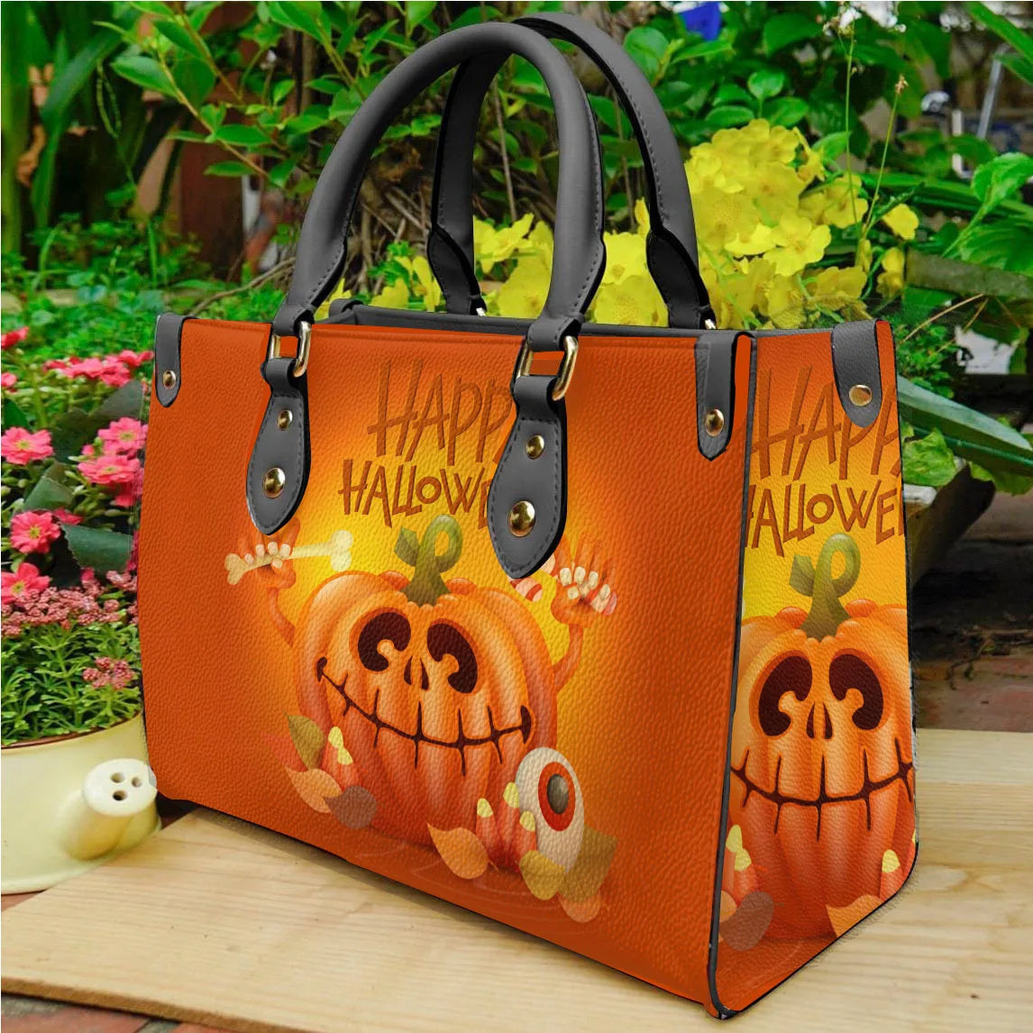 Women'S Medium Pu Leather Pumpkin Letter Streetwear Square Hook Loop Square Bag