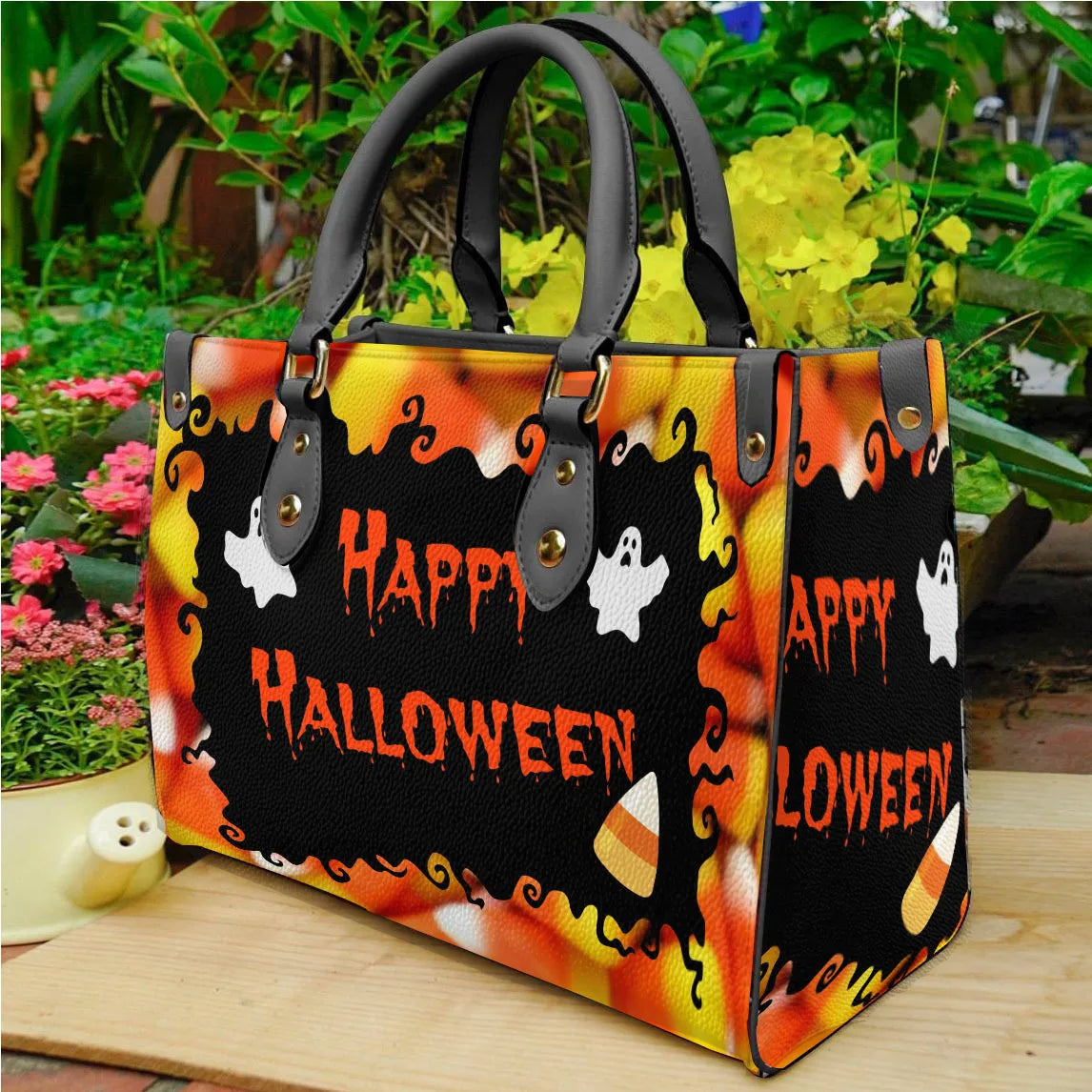 Women'S Medium Pu Leather Pumpkin Letter Streetwear Square Hook Loop Square Bag