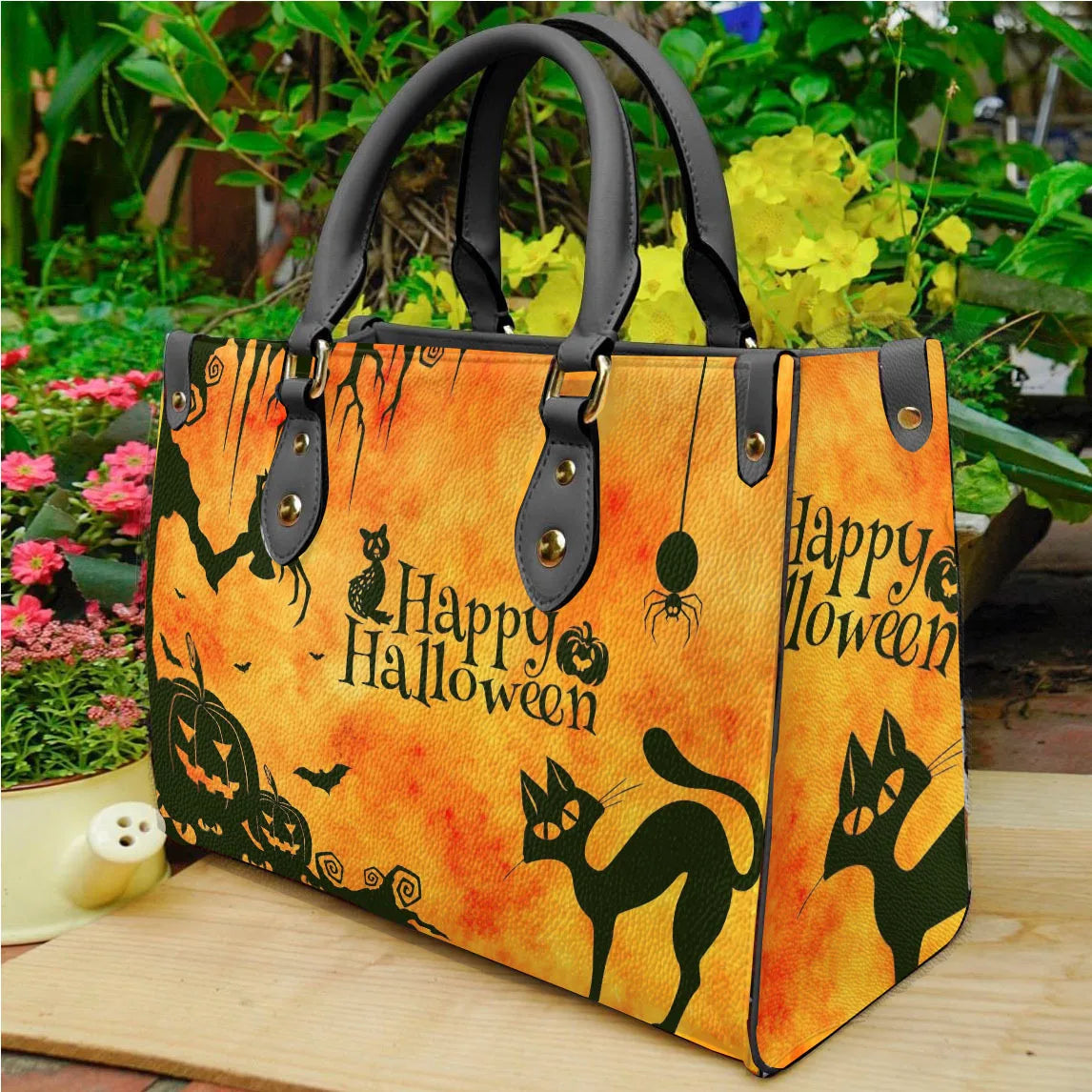 Women'S Medium Pu Leather Pumpkin Letter Streetwear Square Hook Loop Square Bag