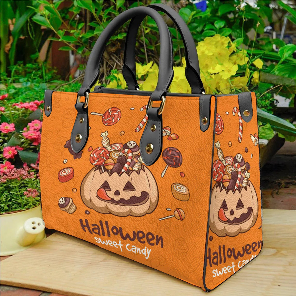 Women'S Medium Pu Leather Pumpkin Letter Streetwear Square Hook Loop Tote Bag