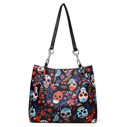 Women'S Medium Pu Leather Skull Streetwear Square Zipper Tote Bag