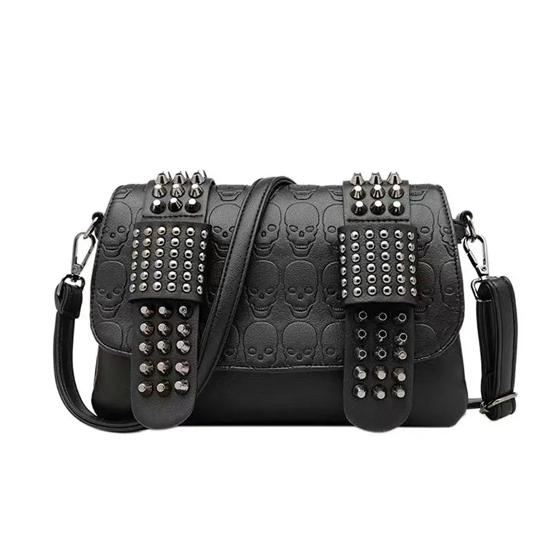 Women'S Medium Pu Leather Solid Color Skull Punk Streetwear Magnetic Buckle Crossbody Bag