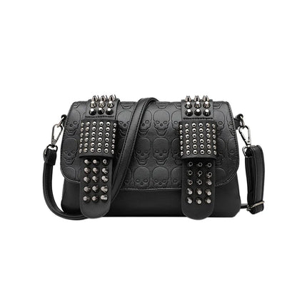 Women'S Medium Pu Leather Solid Color Skull Punk Streetwear Magnetic Buckle Crossbody Bag