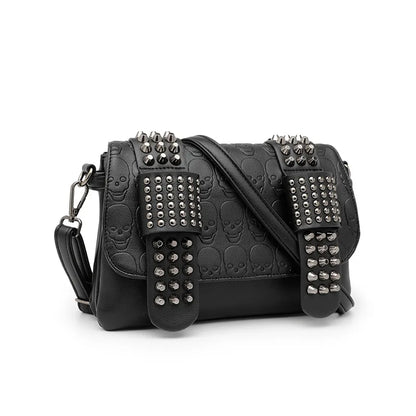 Women'S Medium Pu Leather Solid Color Skull Punk Streetwear Magnetic Buckle Crossbody Bag