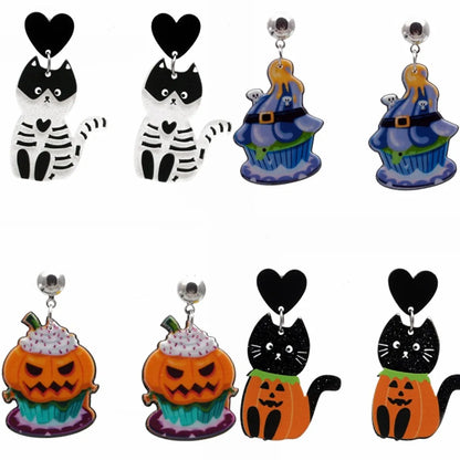 Women's Men's Fashion Halloween Pattern Cat Acrylic Earrings Animal Pattern No Inlaid Drop Earrings