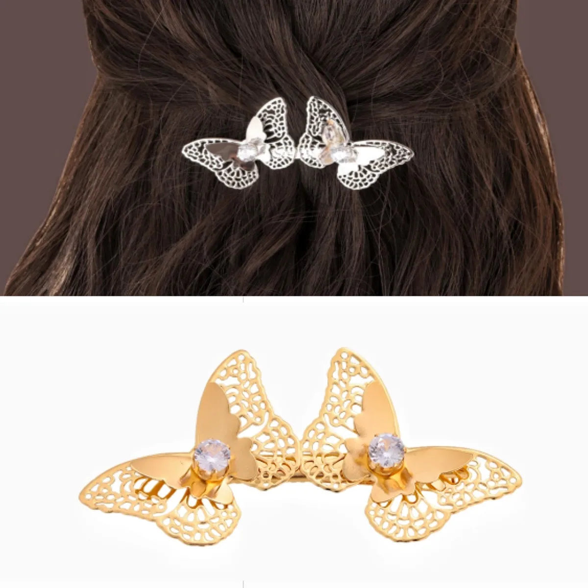 Women'S Modern Style Classic Style Korean Style Butterfly Metal Plating Inlay Rhinestones Hair Clip