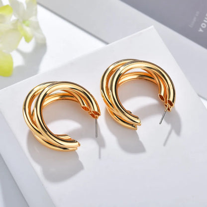 Oversized C Shape Alloy No Inlaid Earrings