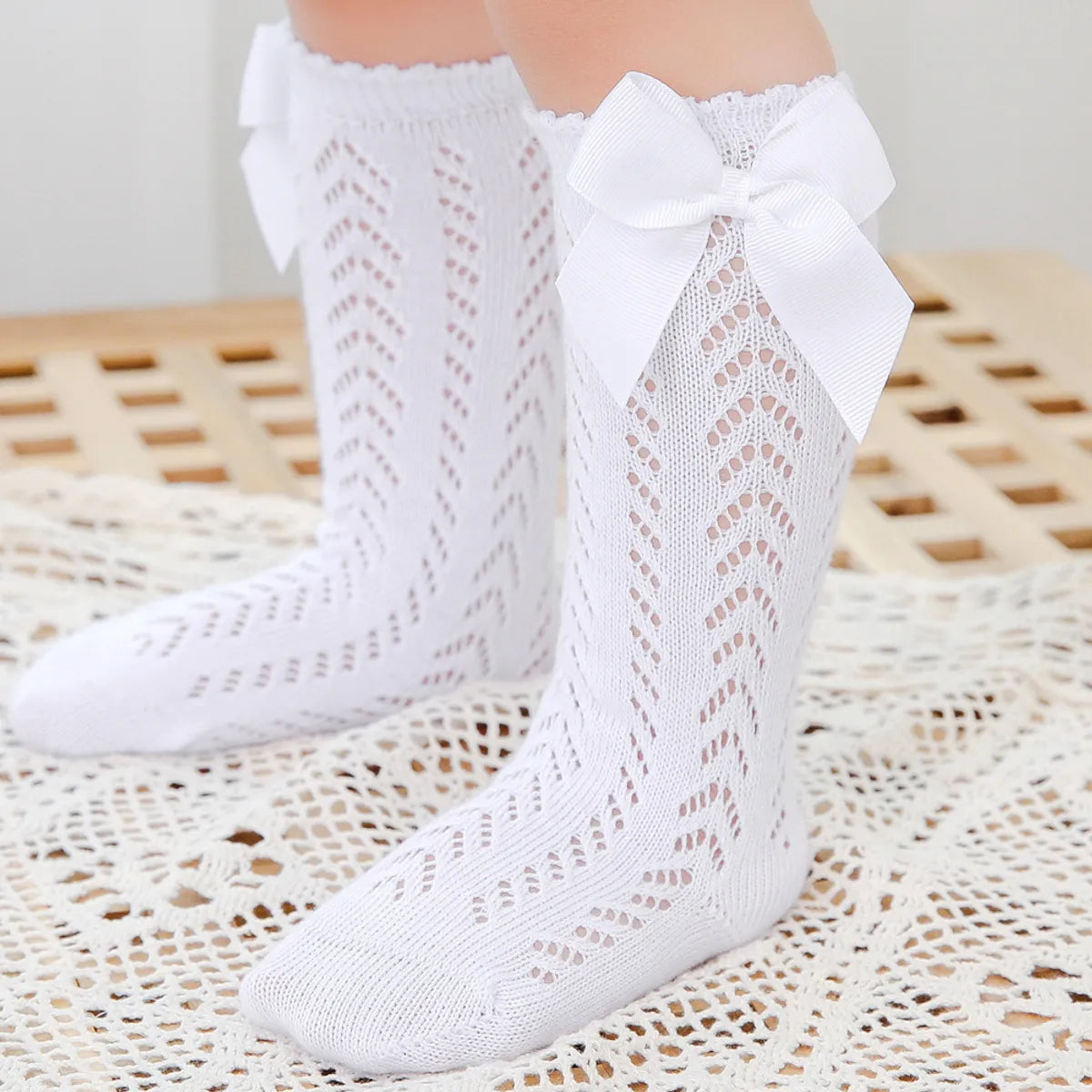 Women'S Princess Cute Solid Color Cotton Mesh Crew Socks One Pair