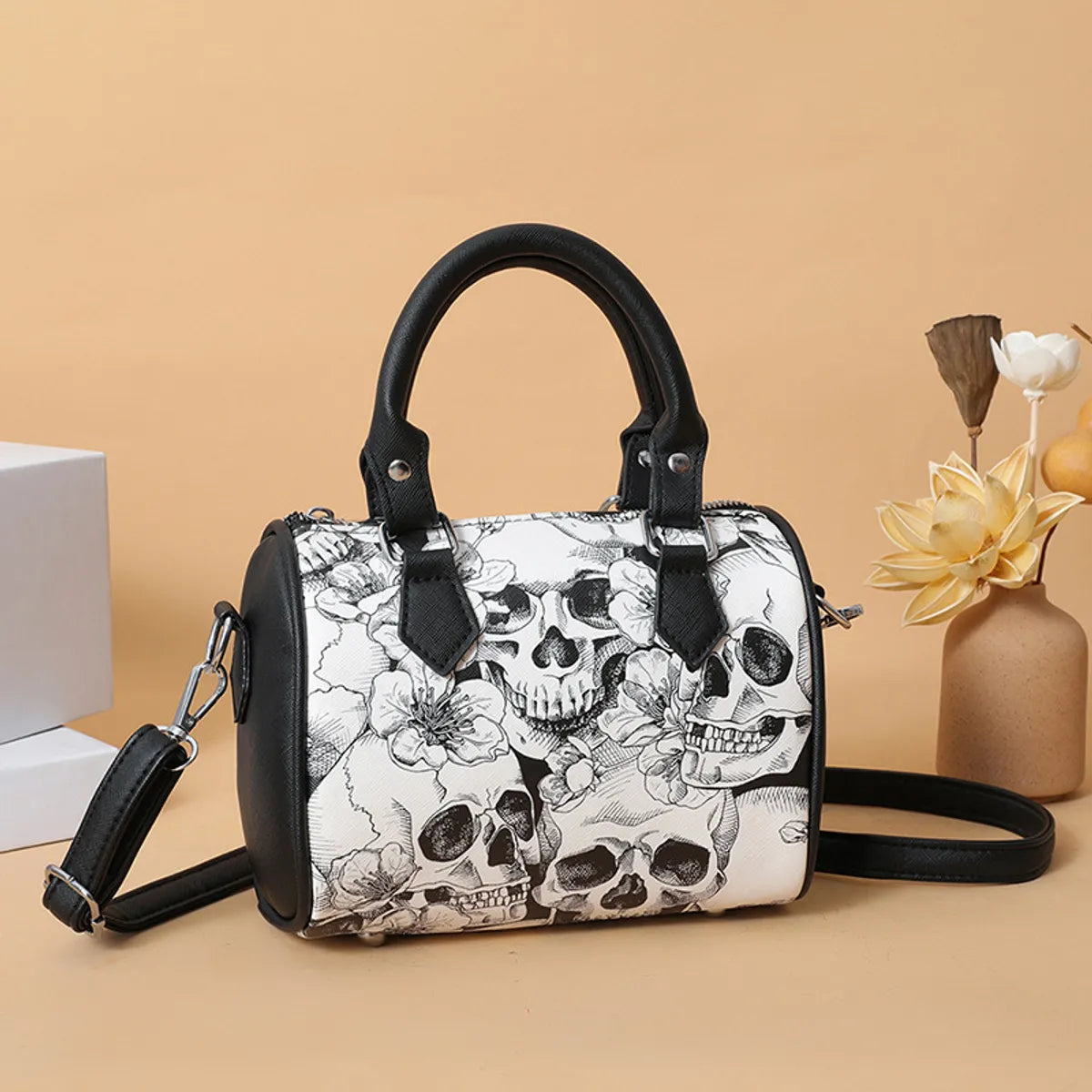 Women'S Pu Leather Cartoon Punk Streetwear Cylindrical Zipper Handbag