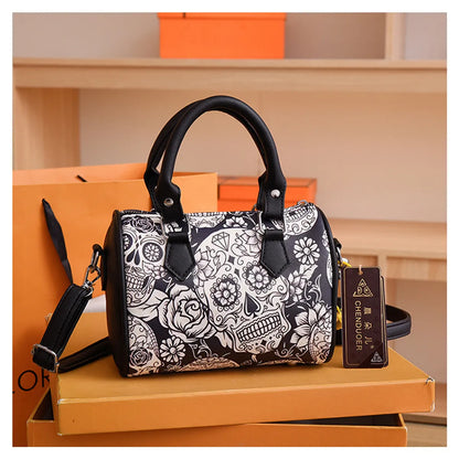 Women'S Pu Leather Cartoon Punk Streetwear Cylindrical Zipper Handbag