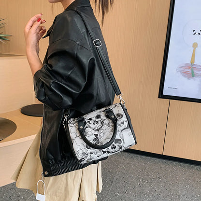 Women'S Pu Leather Cartoon Punk Streetwear Cylindrical Zipper Handbag