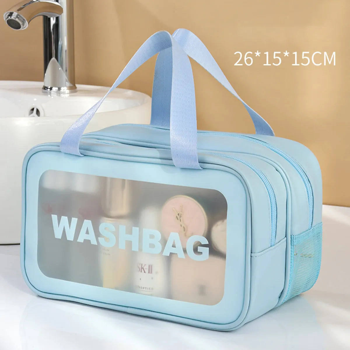 Women'S Pvc Solid Color Basic Square Zipper Open Cosmetic Bag Travel Bag Wash Bag